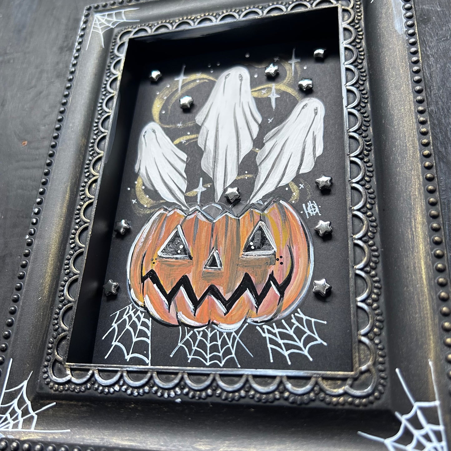 Original Framed Acrylic Painting - Pumpkin Ghosts