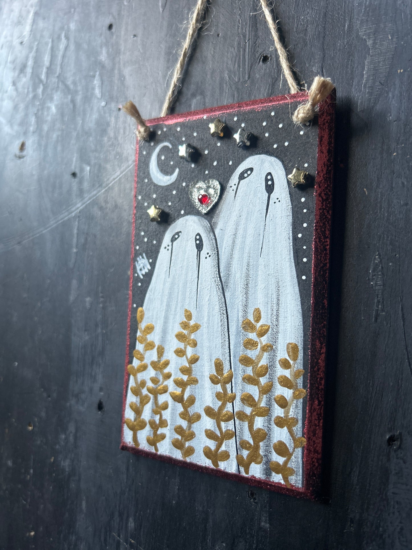 Hand Painted Wooden Plaque - Ghost Couple