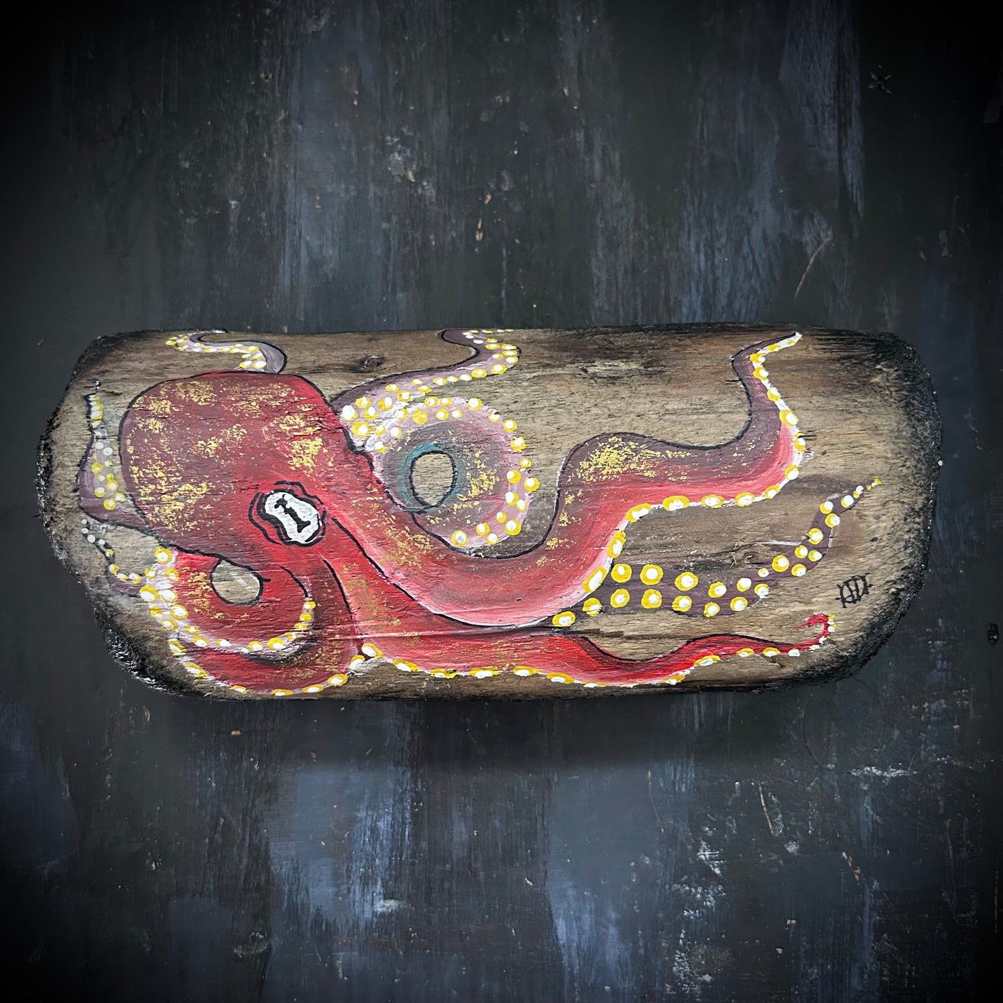 Hand Painted Driftwood Plaque - Octopus
