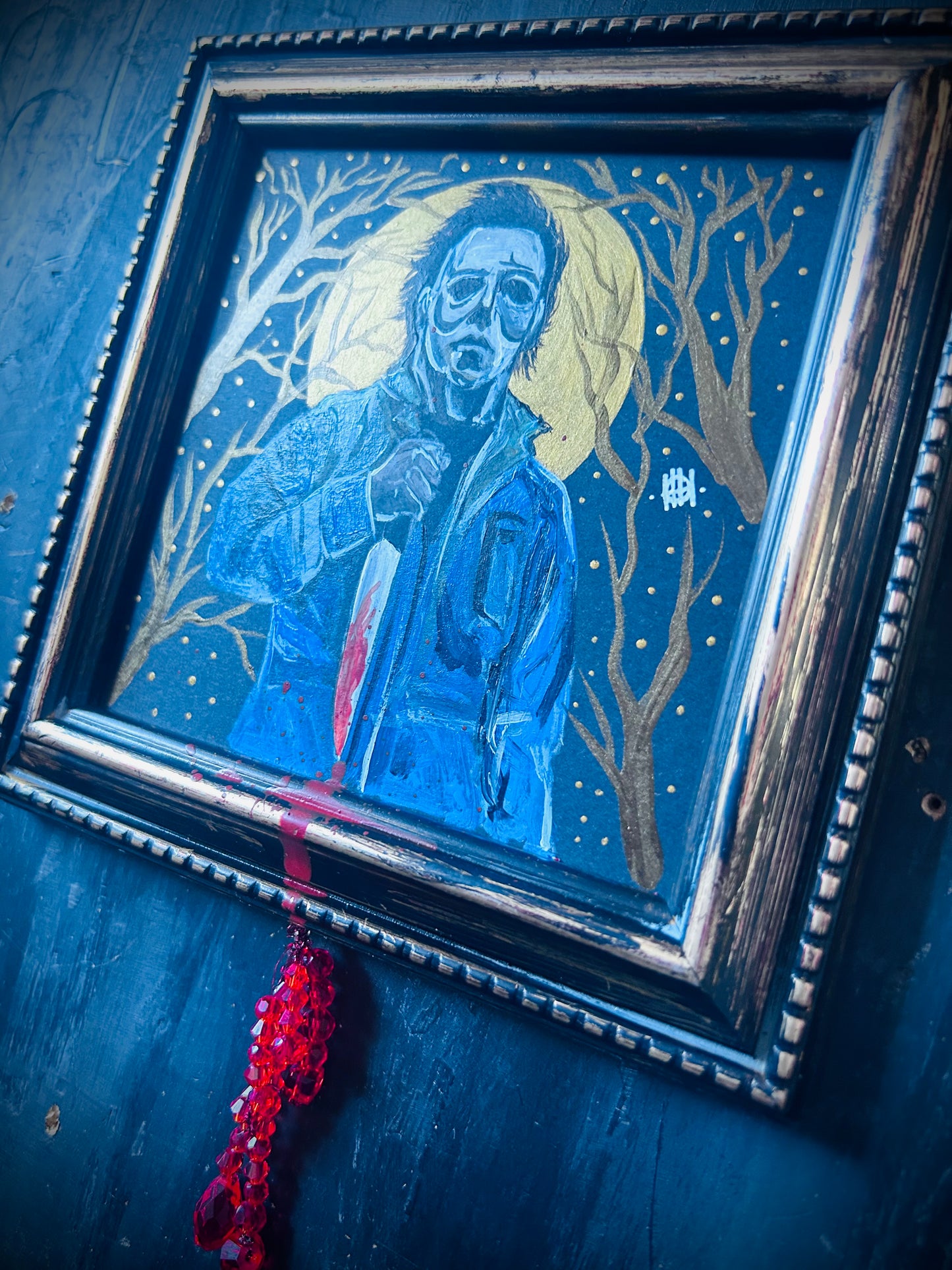 Original Acrylic Painting With Beaded Frame- Michael Myers- A Halloween