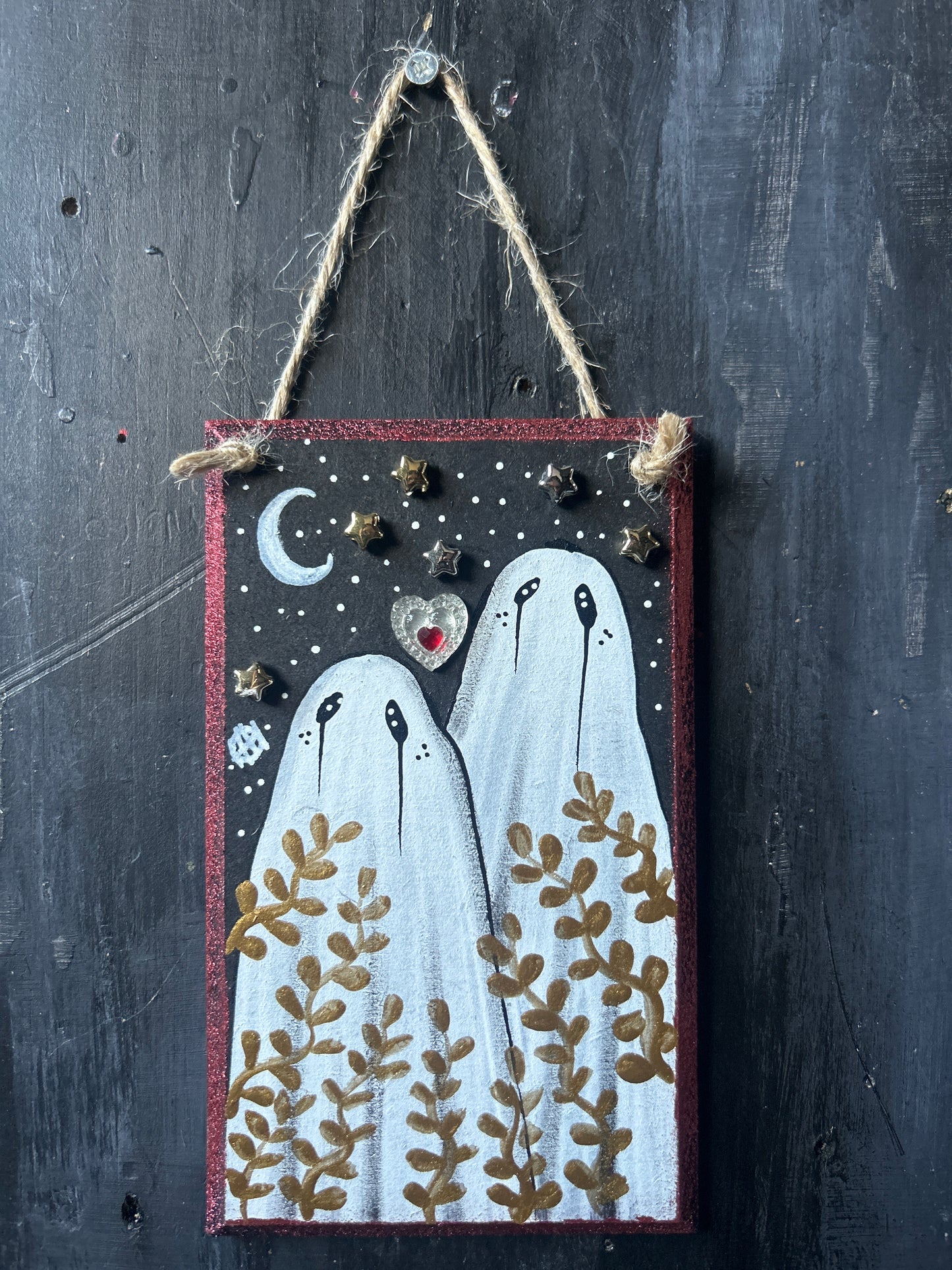 Hand Painted Wooden Plaque - Ghost Couple