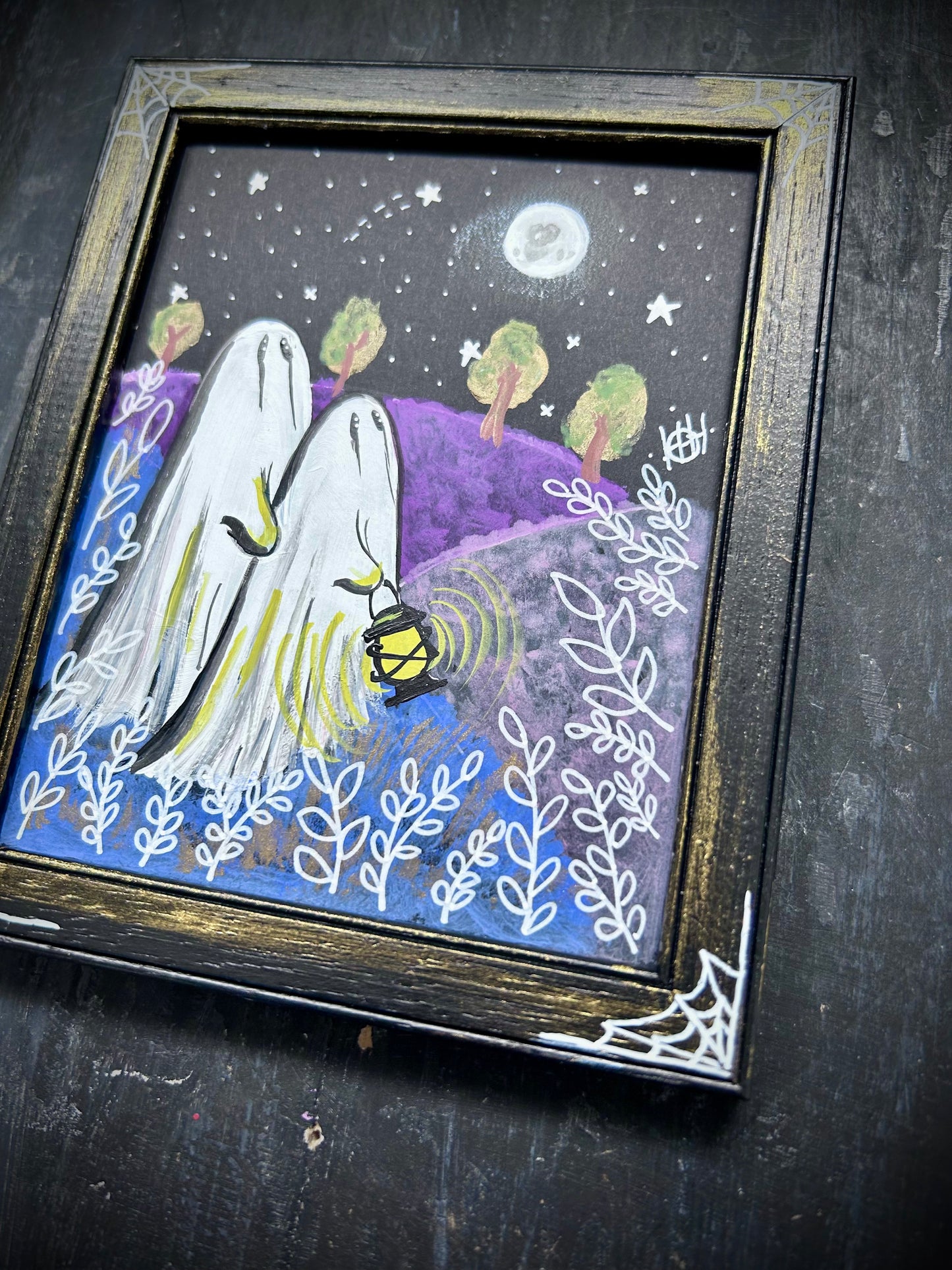 Original Framed Acrylic Painting - Moon Gazing Ghosts