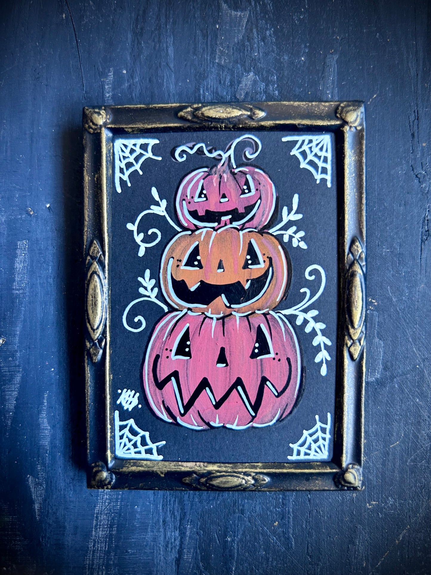 Original Framed Acrylic Painting - Pumpkin Stack