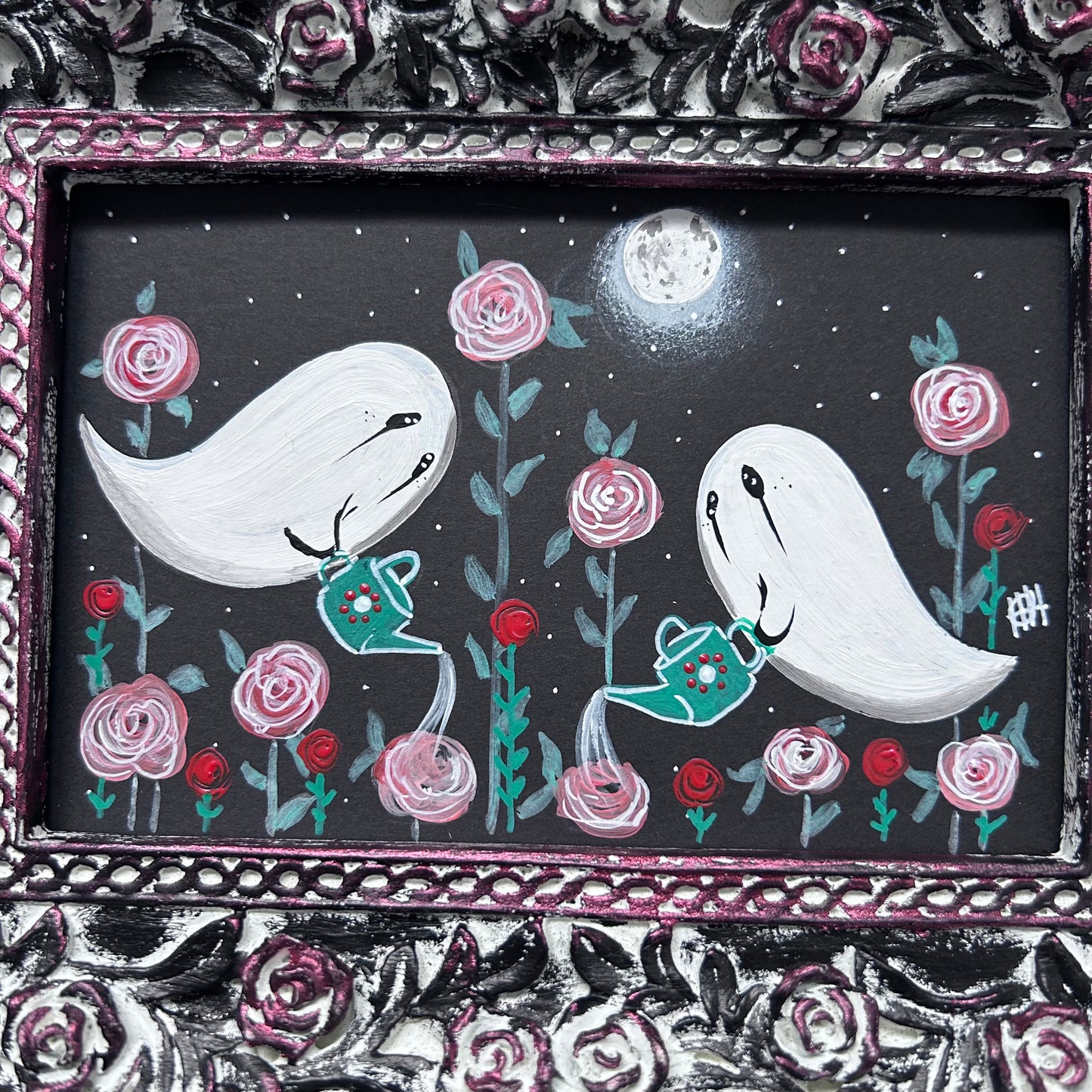Original Framed Acrylic Painting - Garden Ghosts