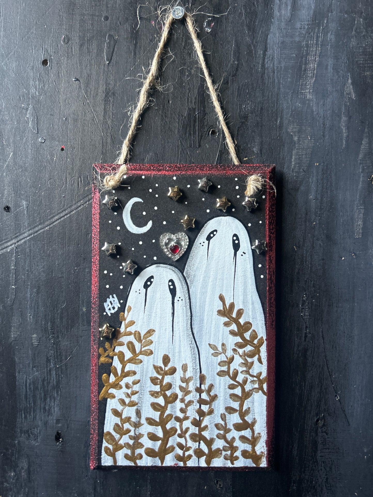 Hand Painted Wooden Plaque - Ghost Couple