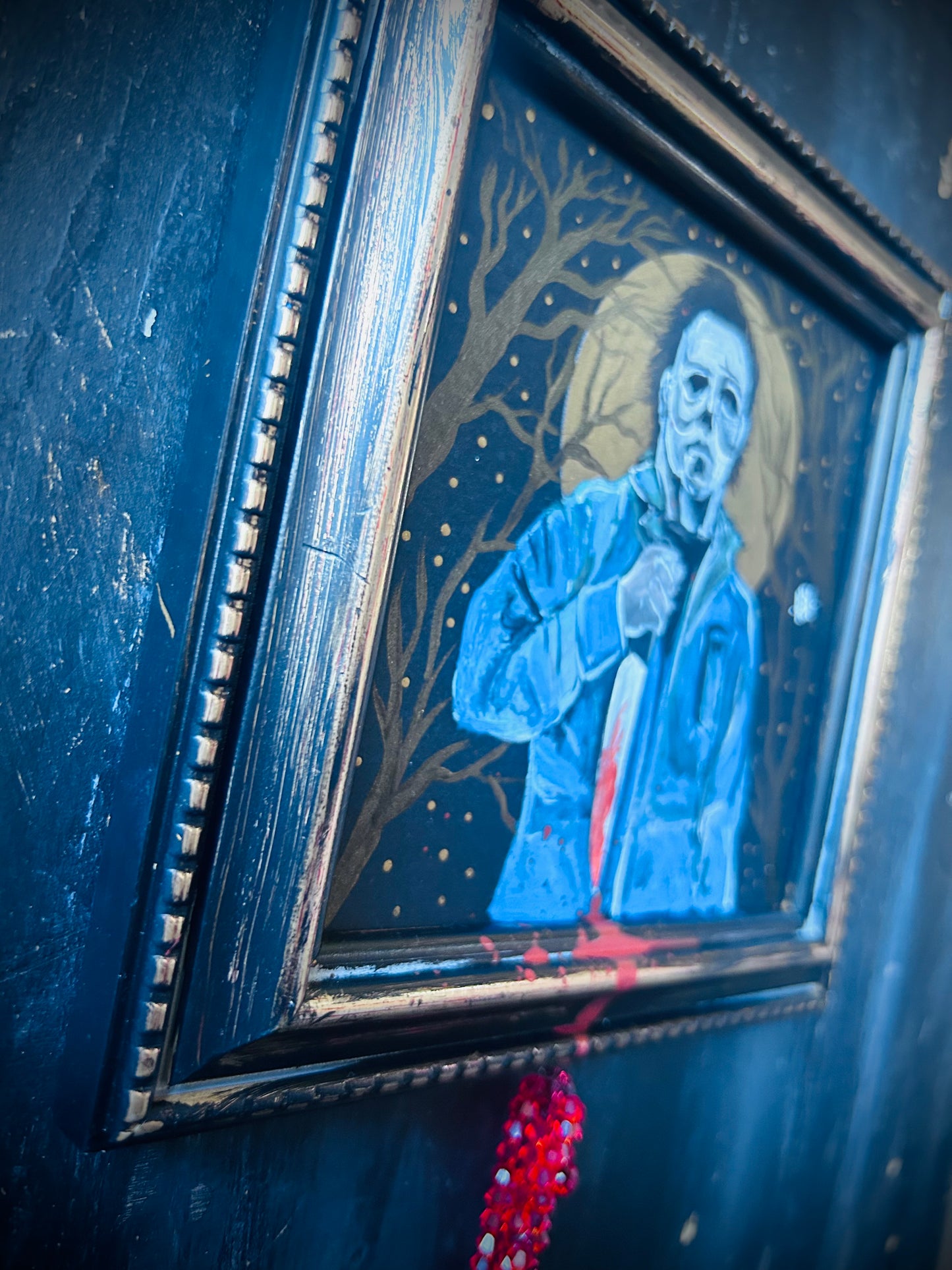 Original Acrylic Painting With Beaded Frame- Michael Myers- A Halloween