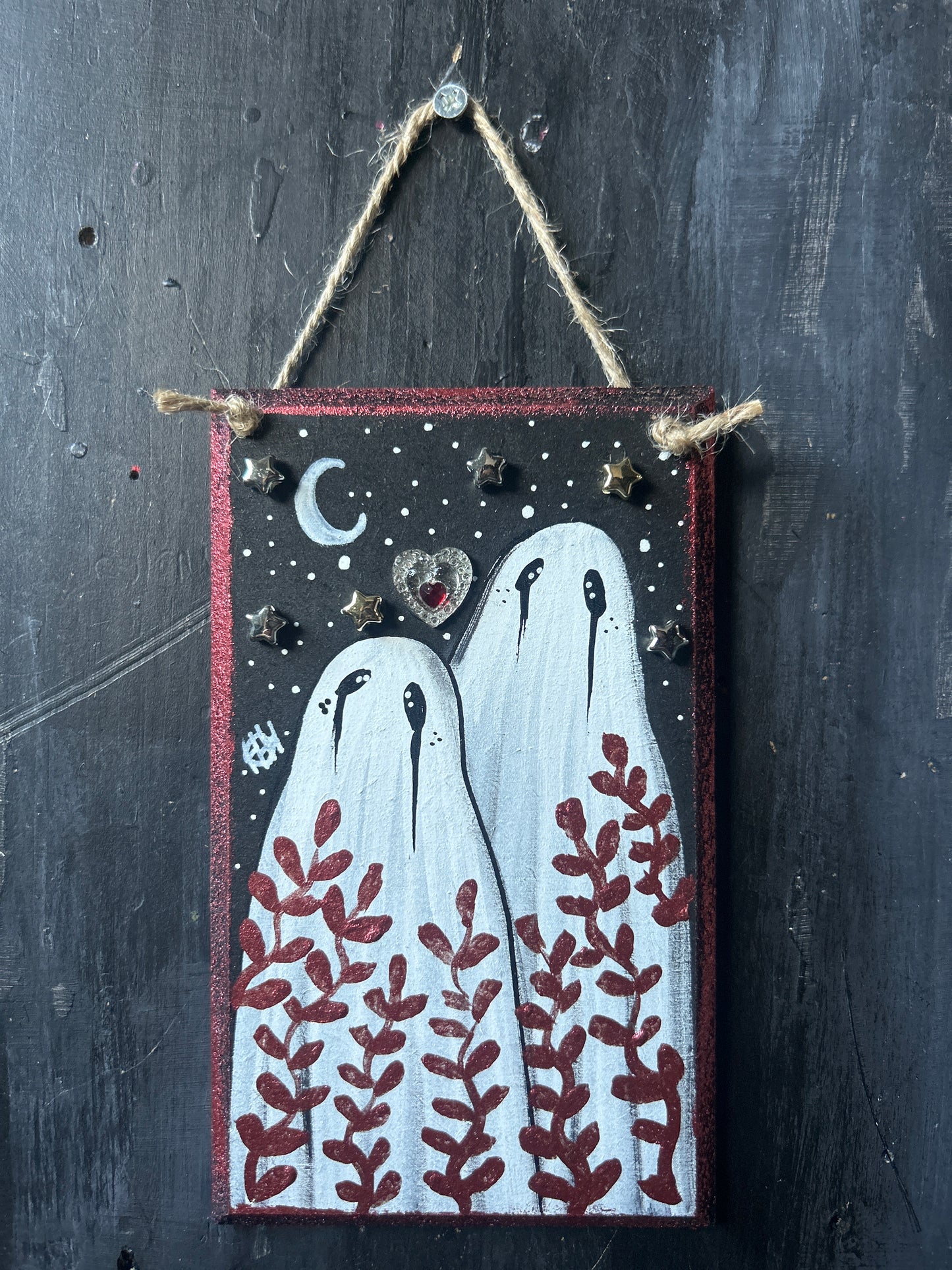 Hand Painted Wooden Plaque - Ghost Couple