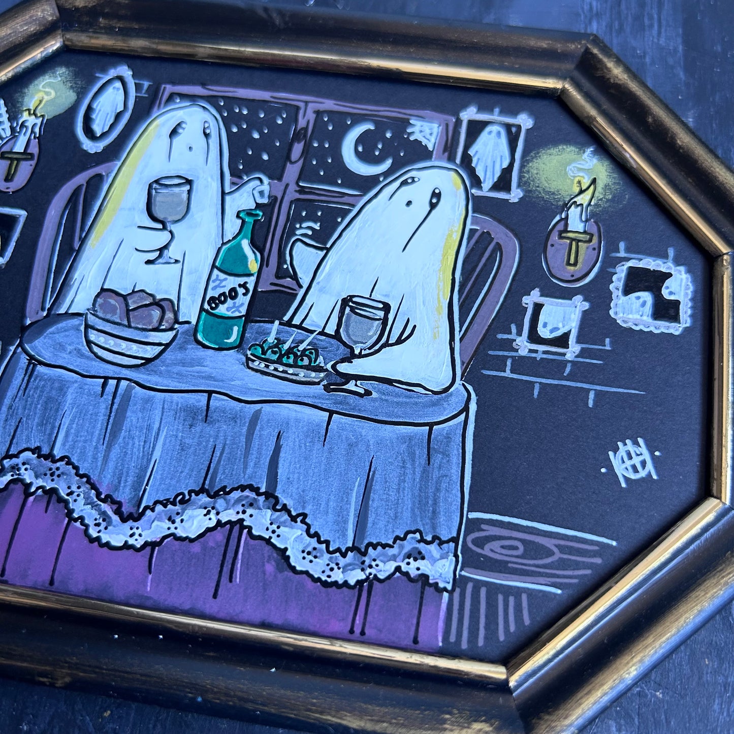 Original Framed Acrylic Painting - Ghosts with a Bottle of Boo’s