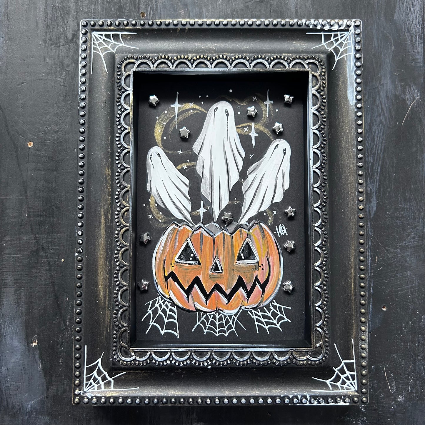 Original Framed Acrylic Painting - Pumpkin Ghosts