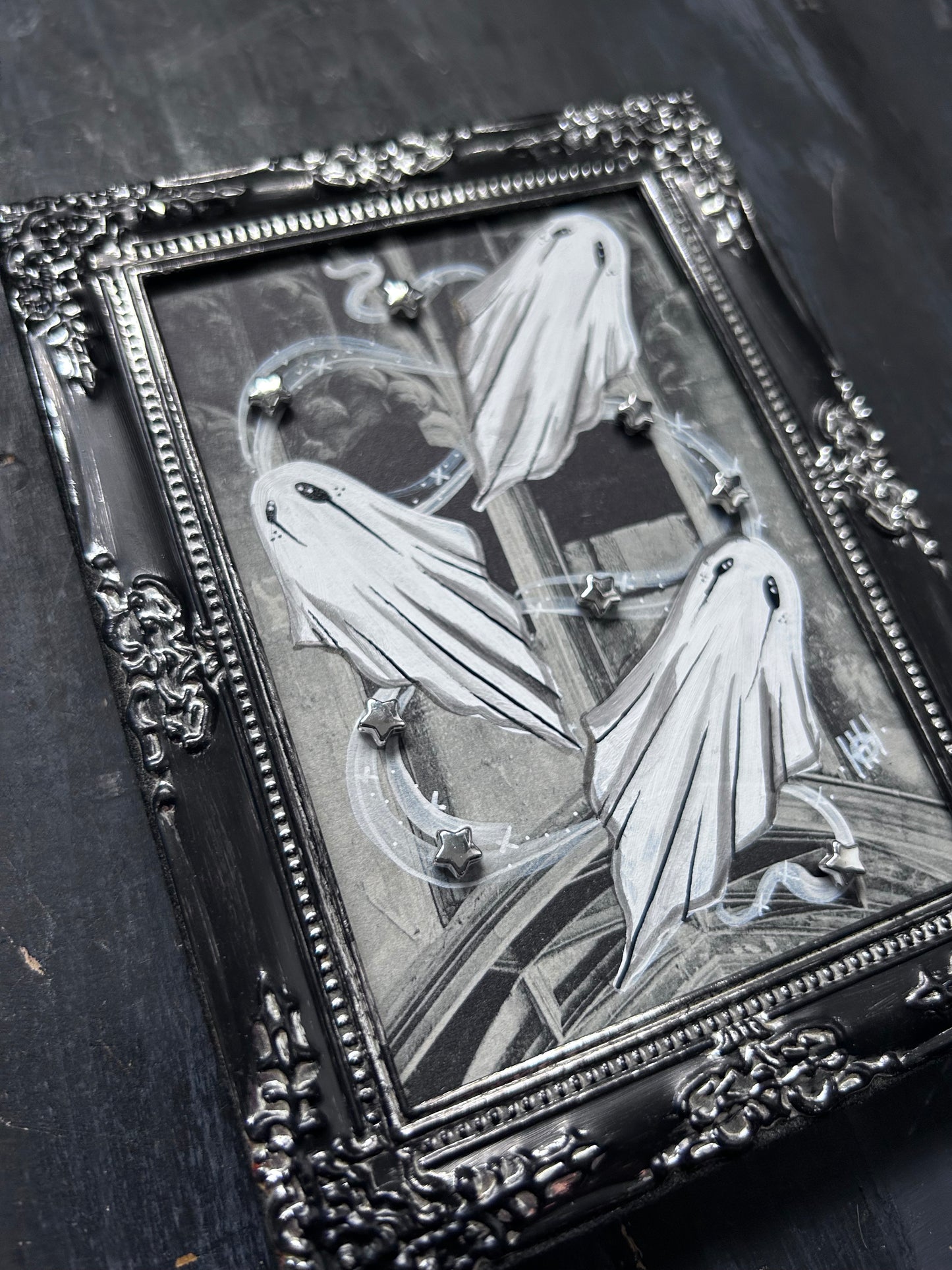 Framed Hand Painted Vintage Postcard