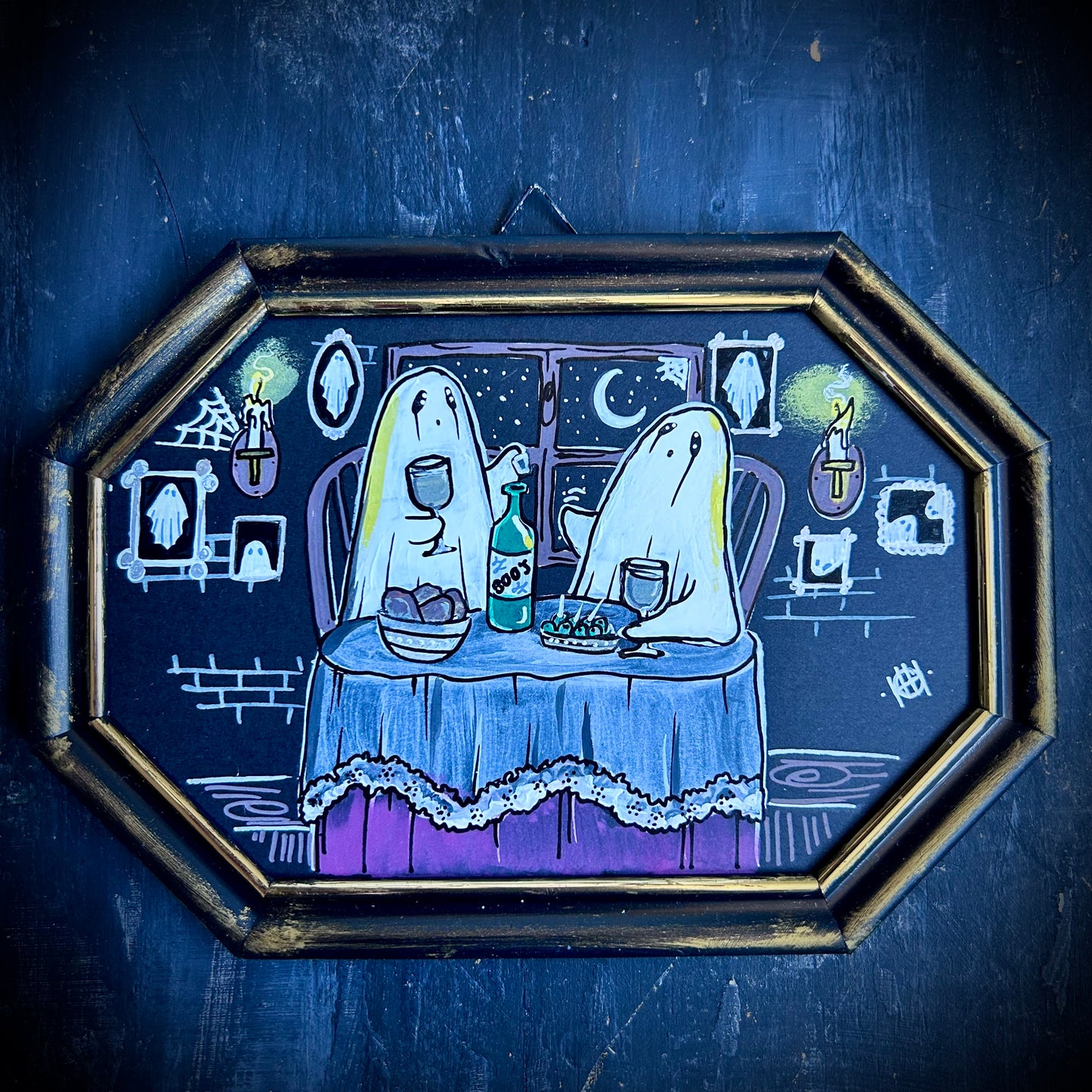 Original Framed Acrylic Painting - Ghosts with a Bottle of Boo’s