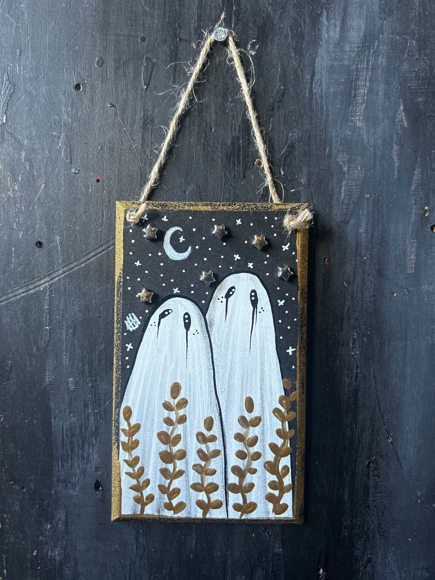 Hand Painted Wooden Plaque - Ghost Couple