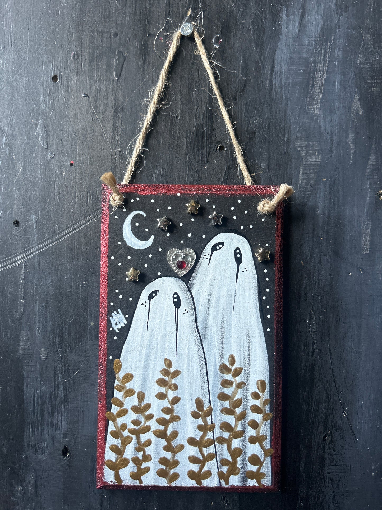 Hand Painted Wooden Plaque - Ghost Couple