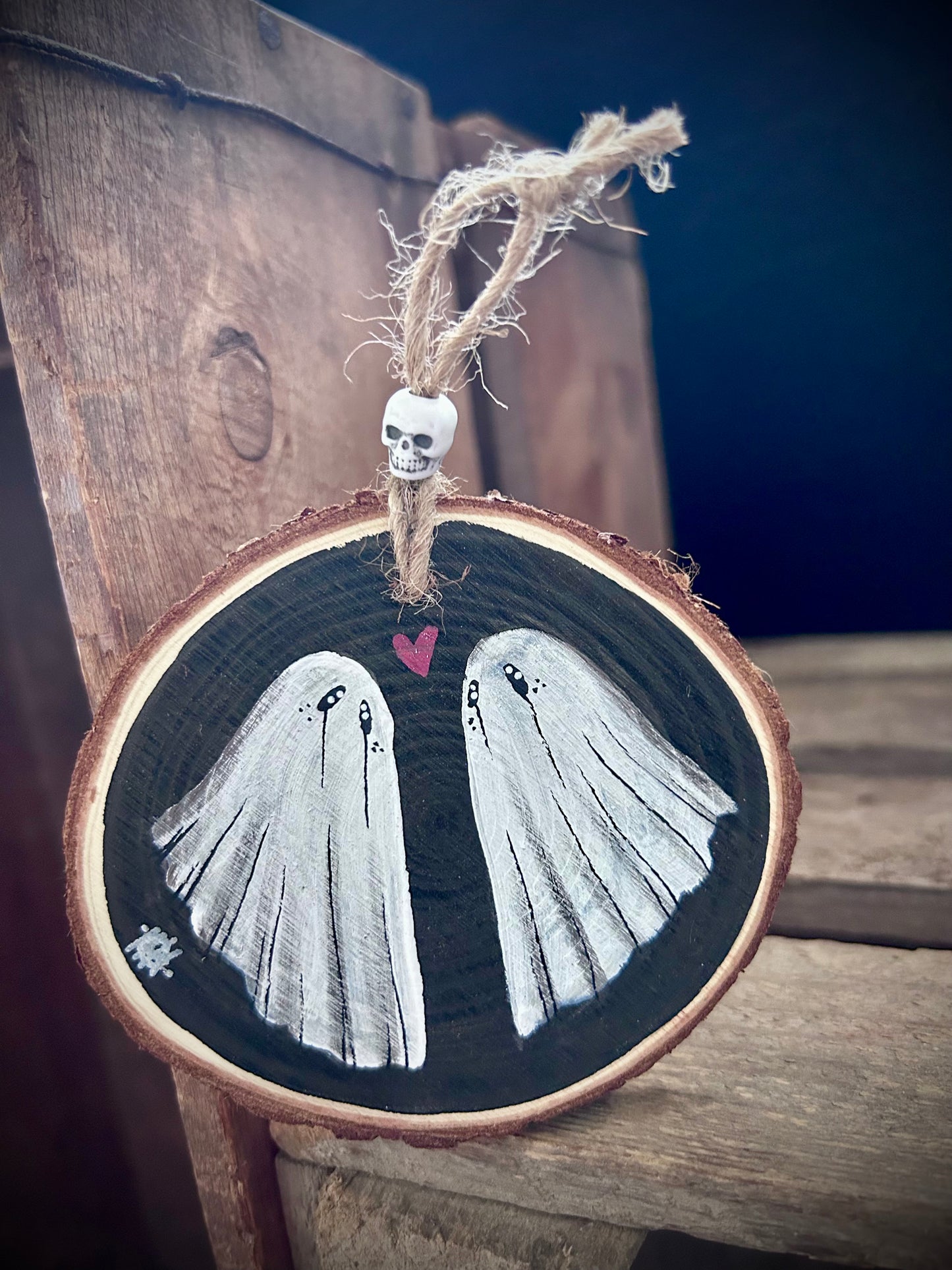 Hand Painted Ghosts on Wood Slice
