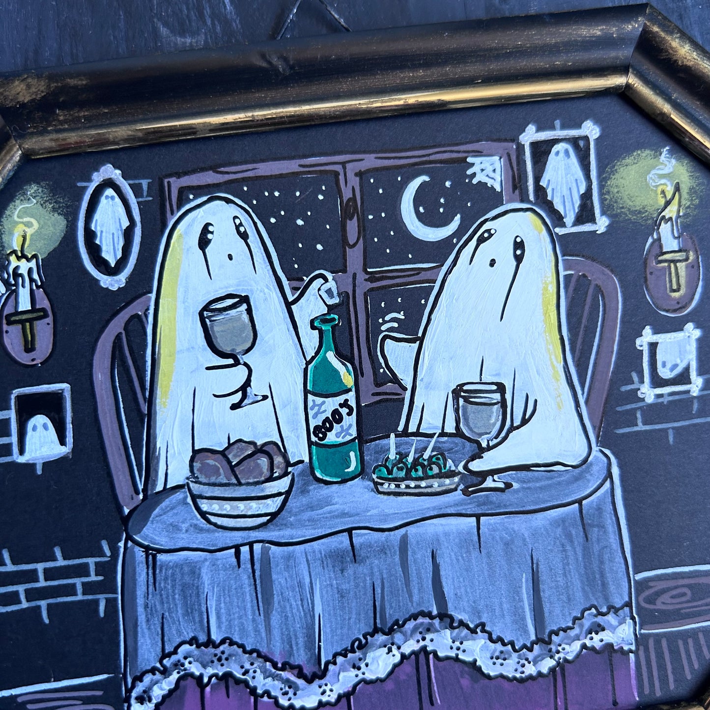 Original Framed Acrylic Painting - Ghosts with a Bottle of Boo’s
