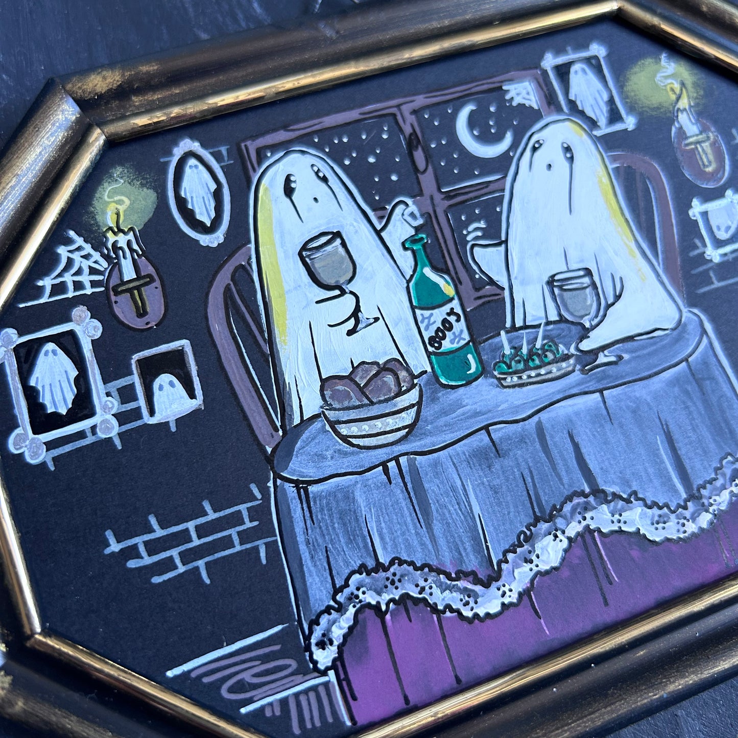 Original Framed Acrylic Painting - Ghosts with a Bottle of Boo’s