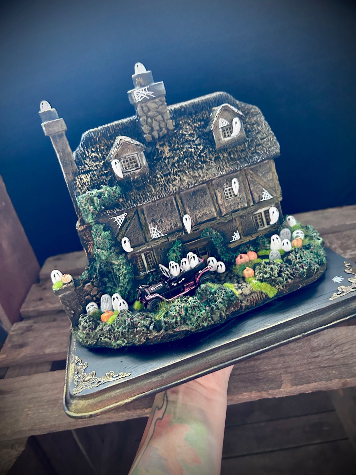 Large Upcycled Haunted House Ornament
