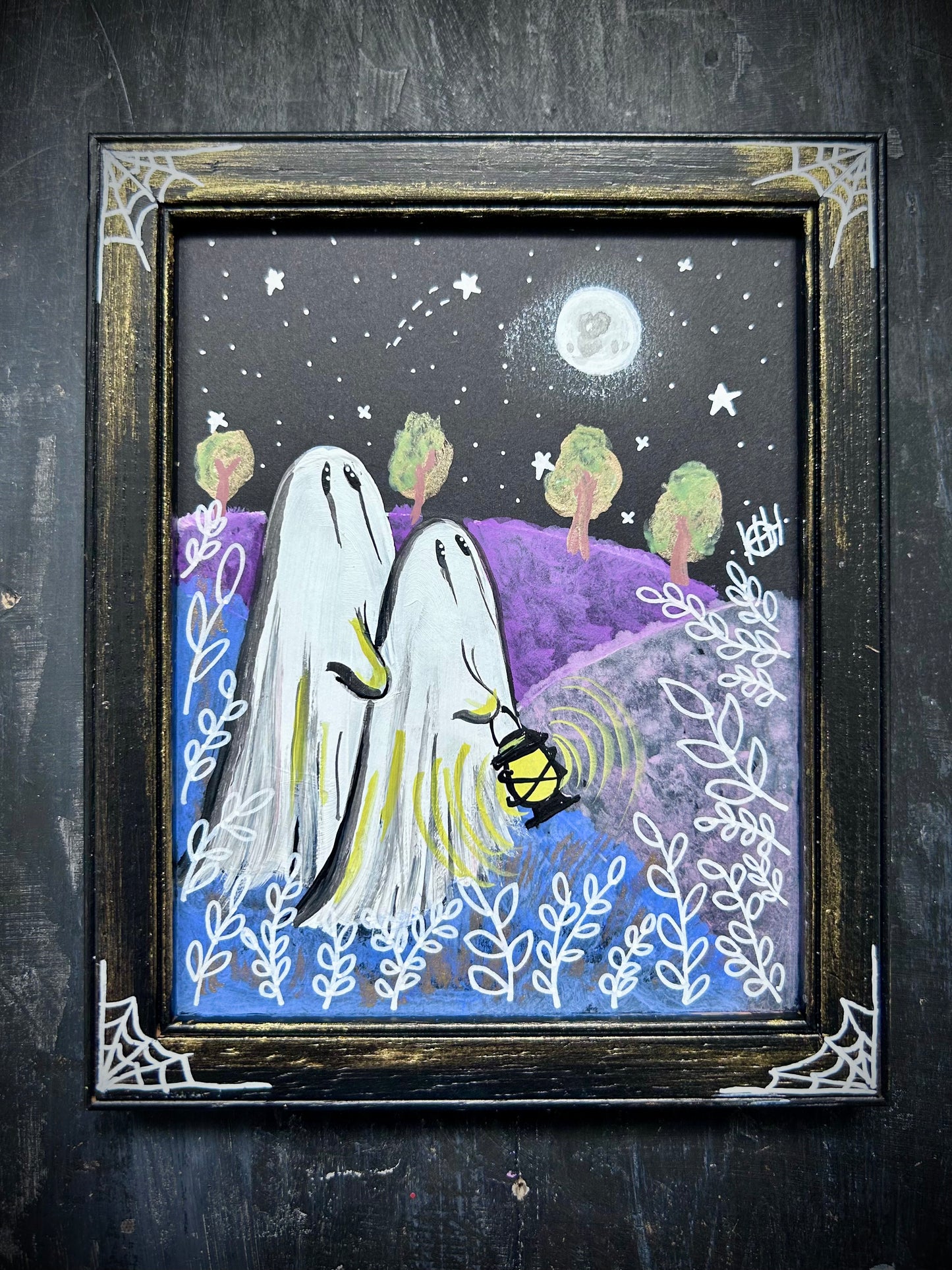 Original Framed Acrylic Painting - Moon Gazing Ghosts