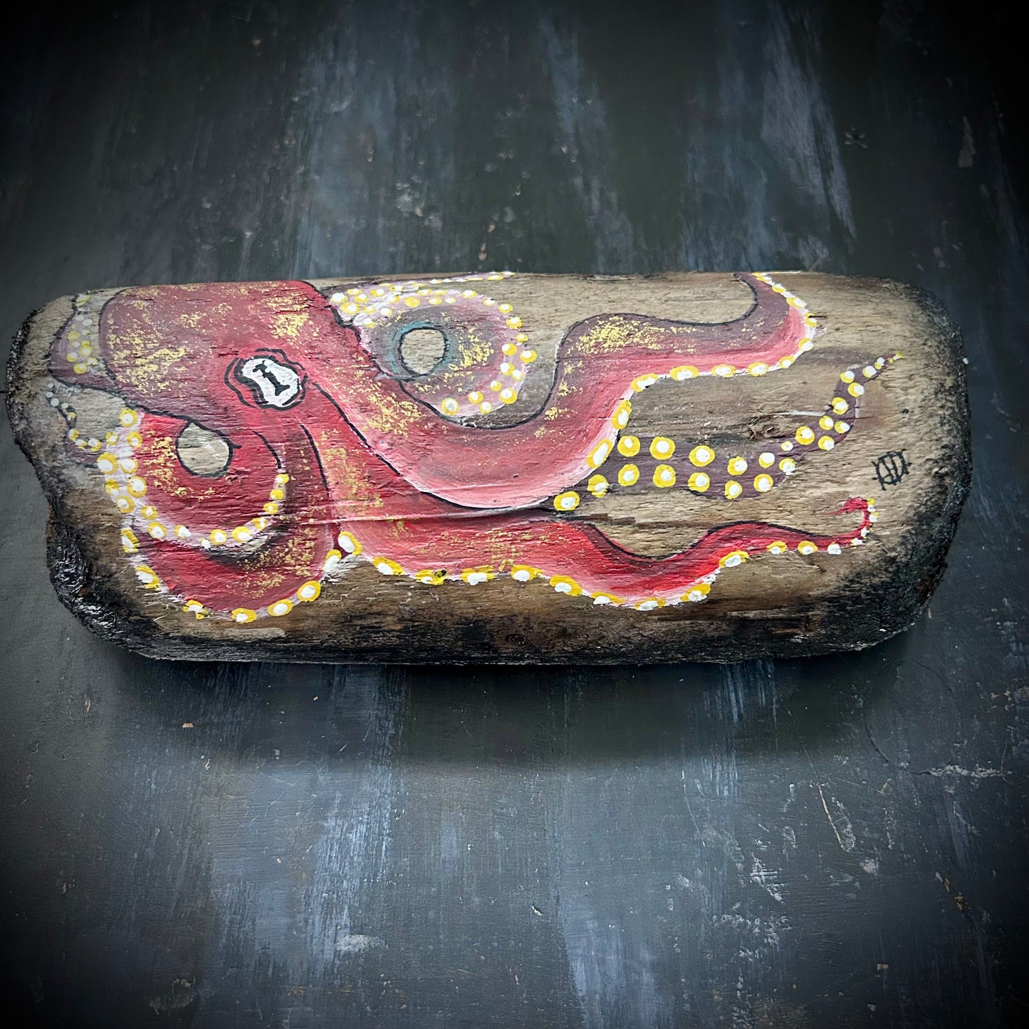 Hand Painted Driftwood Plaque - Octopus