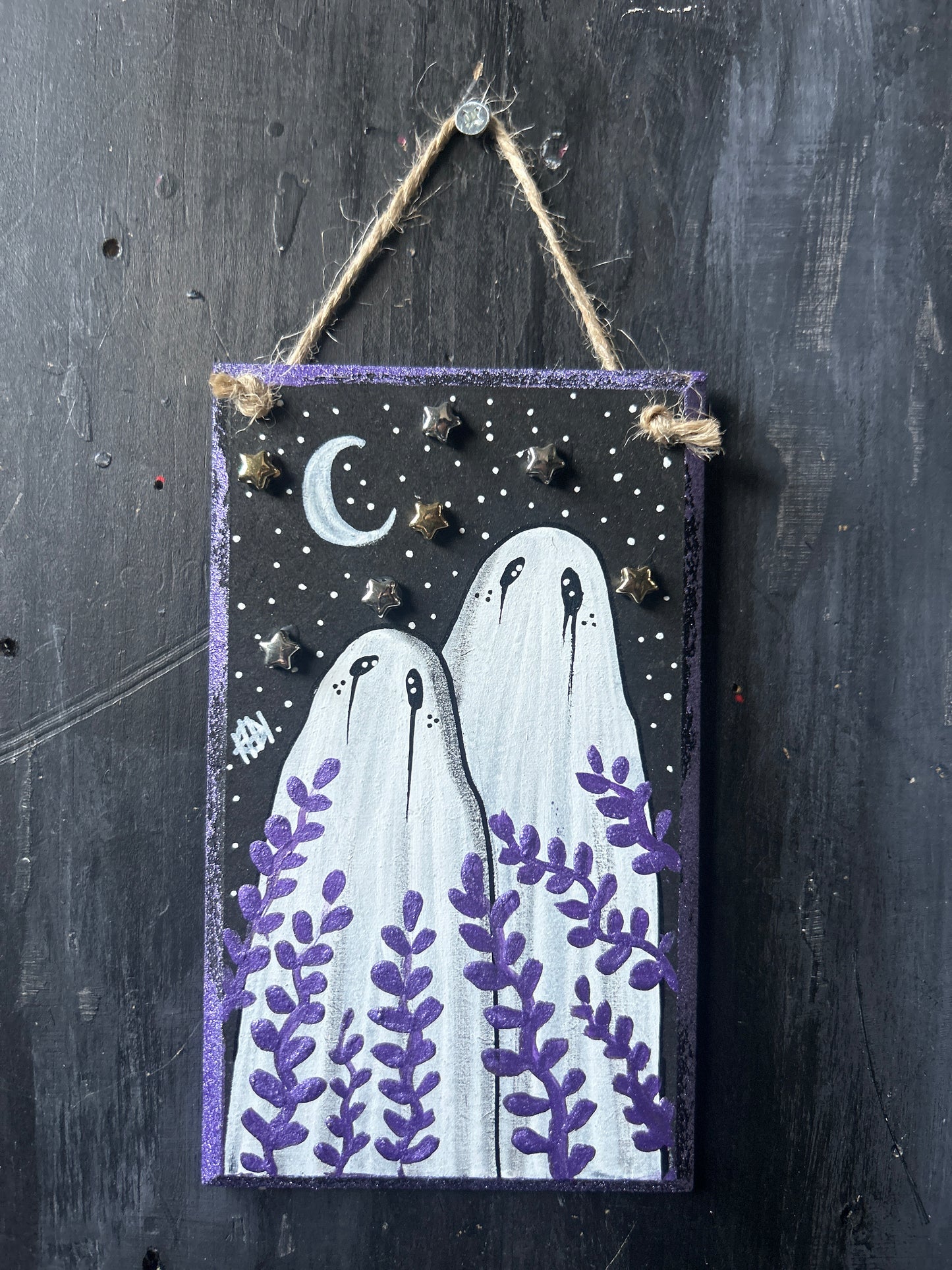 Hand Painted Wooden Plaque - Ghost Couple