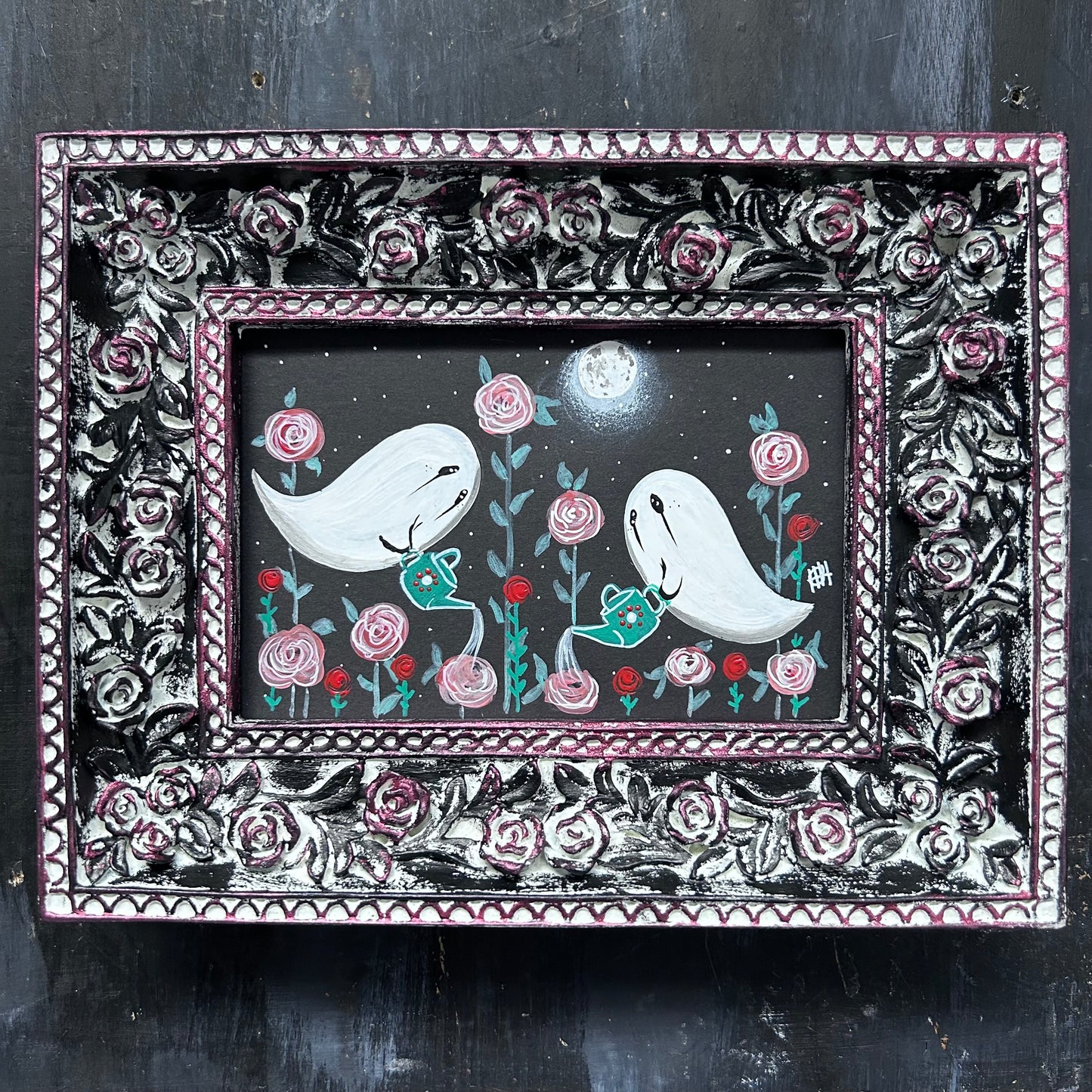 Original Framed Acrylic Painting - Garden Ghosts