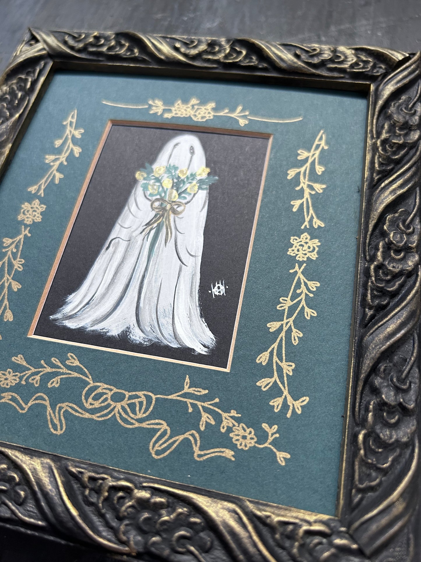 Original Framed Acrylic Painting - Flowers Ghost