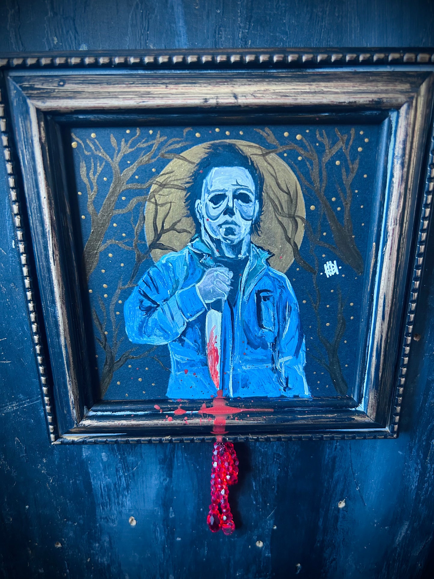 Original Acrylic Painting With Beaded Frame- Michael Myers- A Halloween