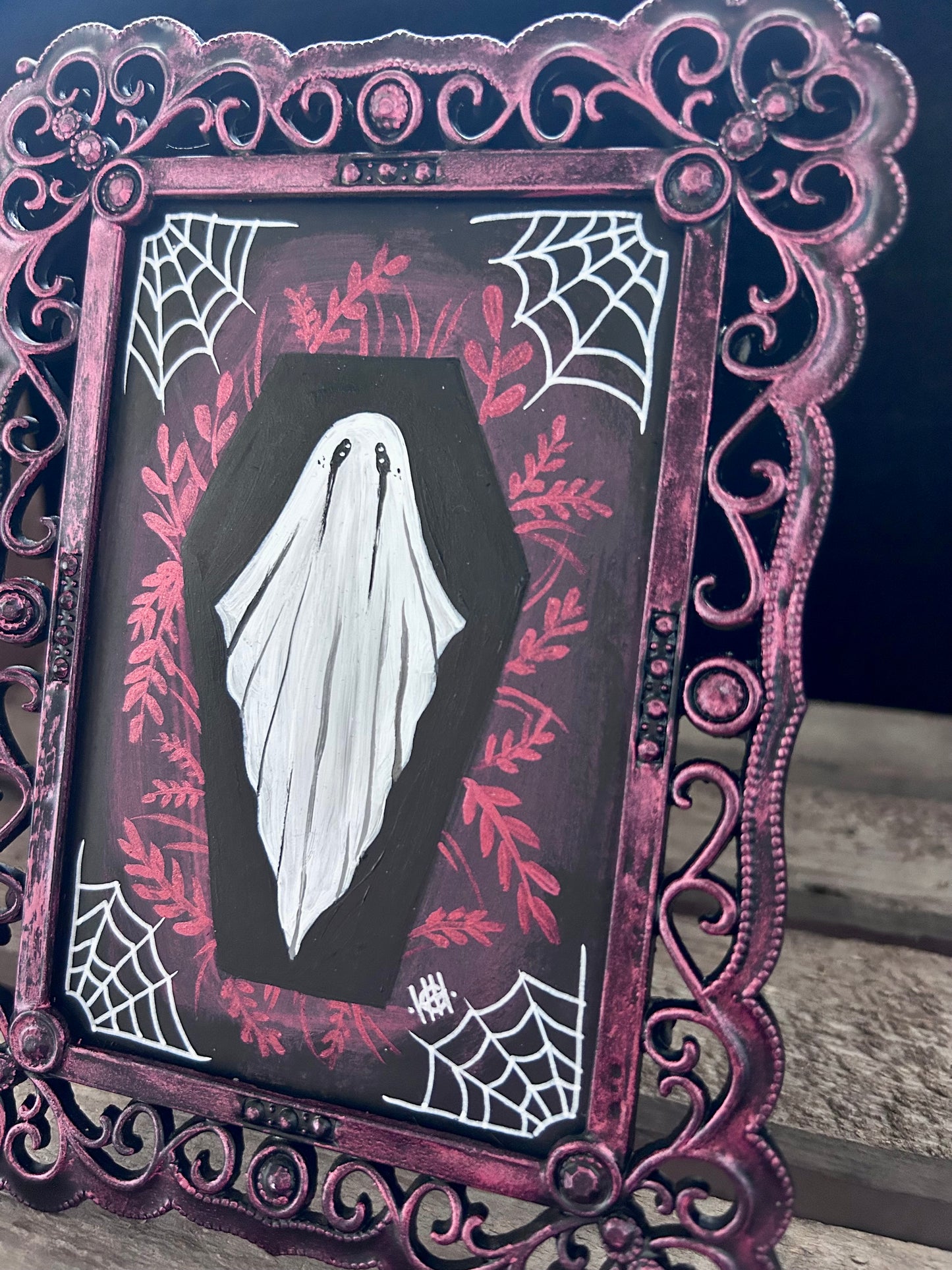 Original Framed Acrylic Painting - Coffin Ghost