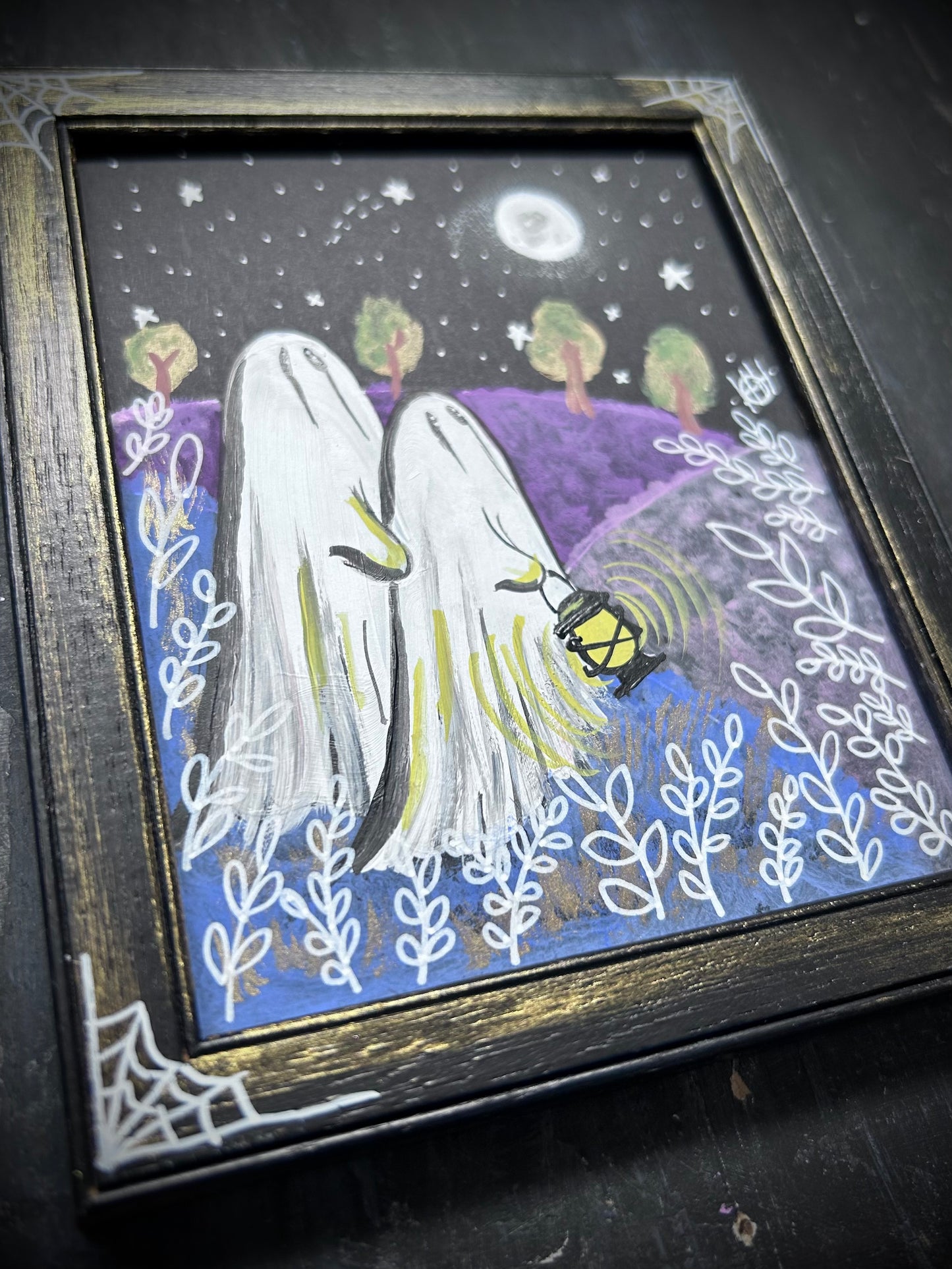 Original Framed Acrylic Painting - Moon Gazing Ghosts
