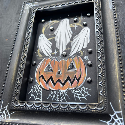 Original Framed Acrylic Painting - Pumpkin Ghosts