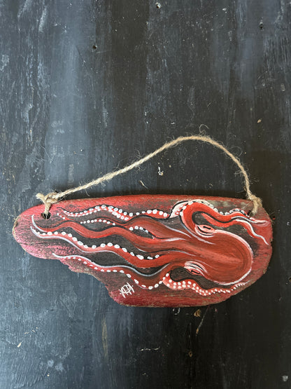 Hand Painted Driftwood Plaque - Octopus