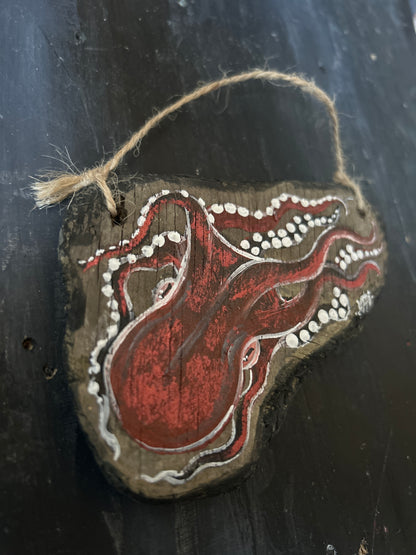 Hand Painted Driftwood Plaque - Octopus