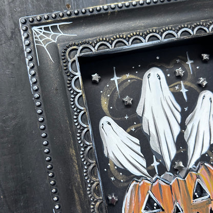 Original Framed Acrylic Painting - Pumpkin Ghosts