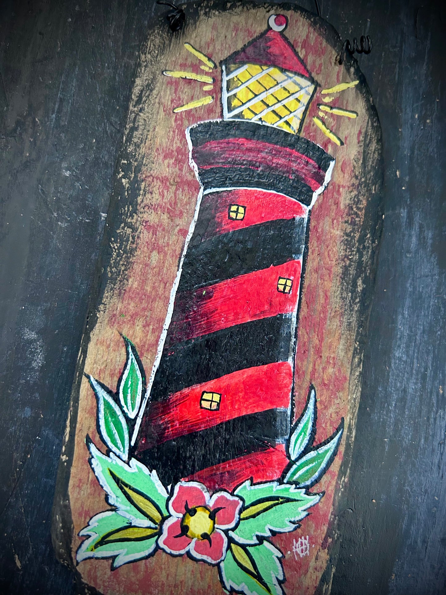Hand Painted Driftwood Plaque - Lighthouse