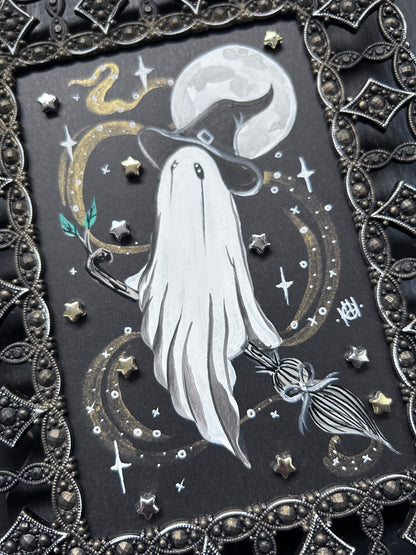 Original Framed Acrylic Painting - Broomstick Ghost