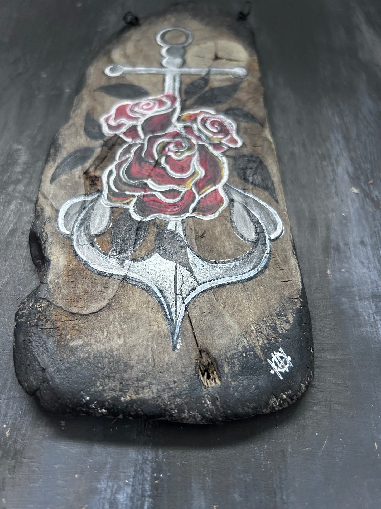 Hand Painted Driftwood Plaque - Anchor