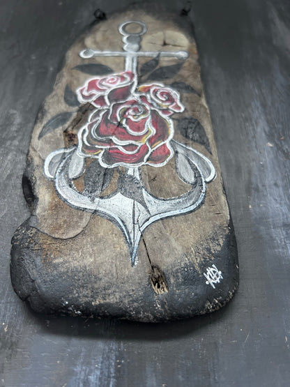 Hand Painted Driftwood Plaque - Anchor