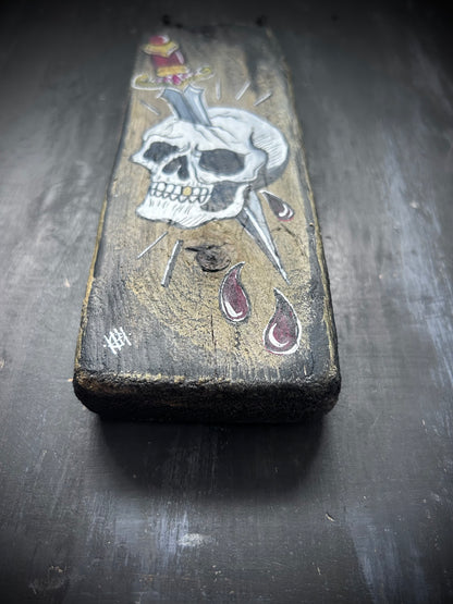 Hand Painted Driftwood Plaque - Skull