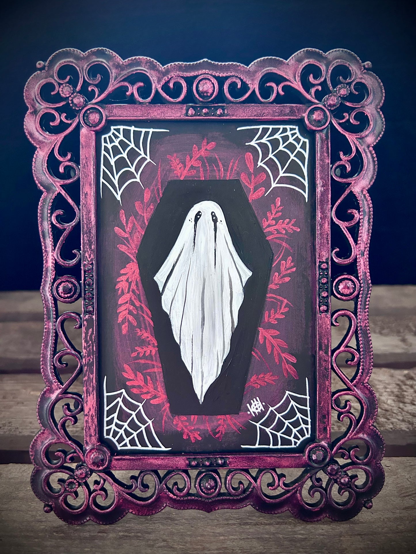 Original Framed Acrylic Painting -  Coffin Ghost