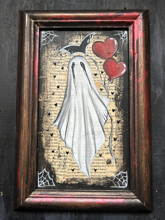 Original Framed Acrylic Painting  - Red Heart Balloons