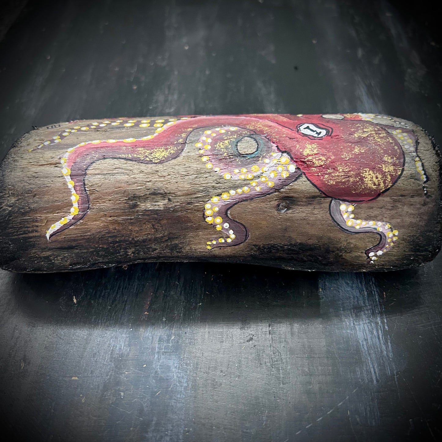 Hand Painted Driftwood Plaque - Octopus