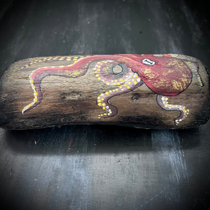 Hand Painted Driftwood Plaque - Octopus