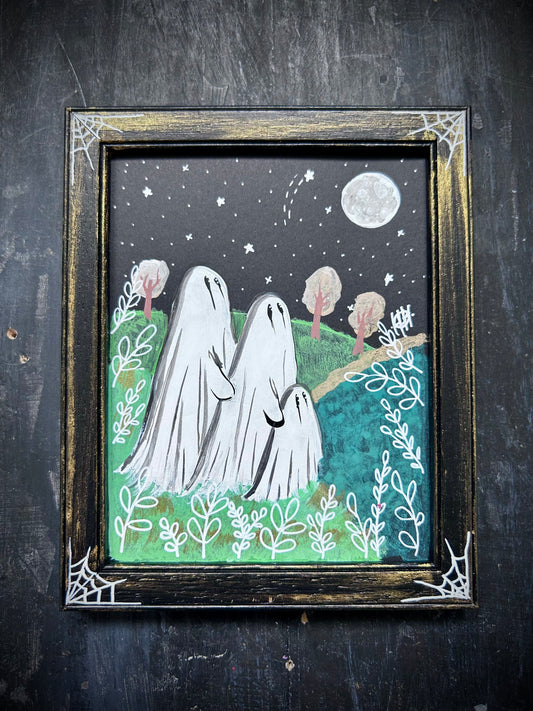 Original Framed Acrylic Painting - Moon Gazing Ghosts