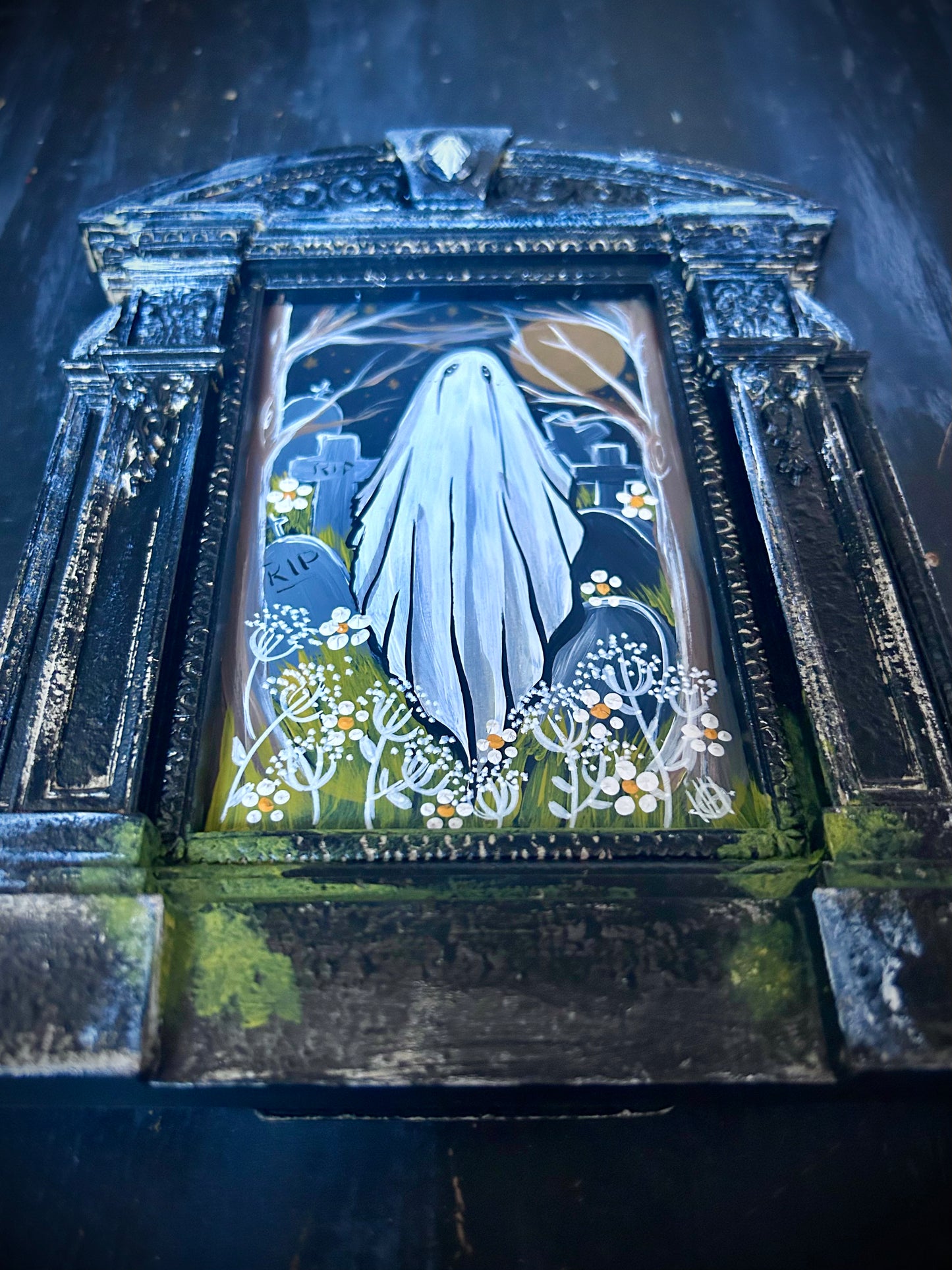 Original Framed Acrylic Painting  - Graveyard Ghost