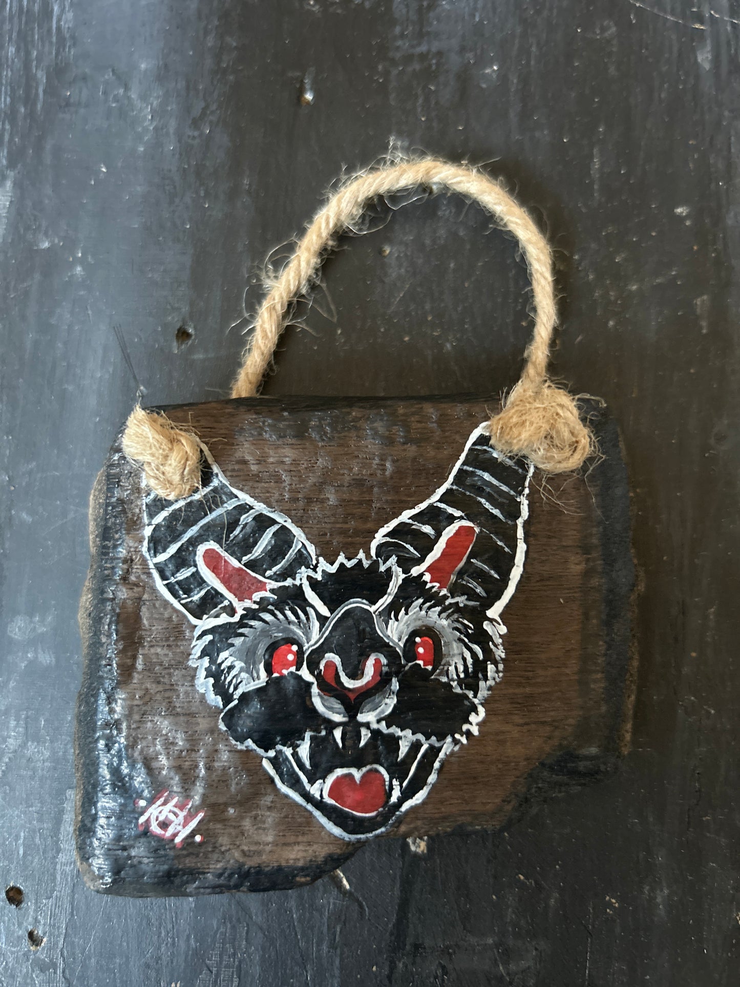 Hand Painted Driftwood Plaque - Bat