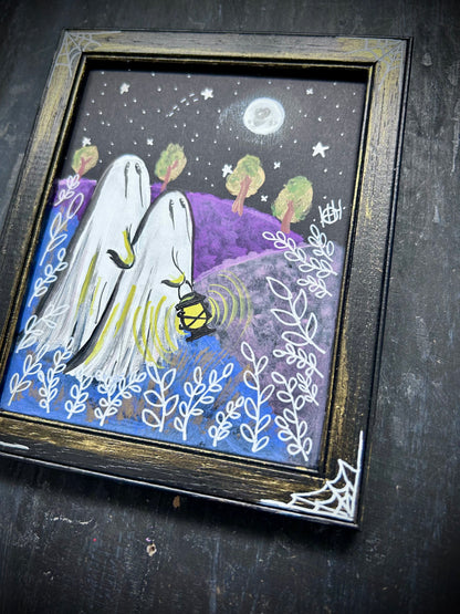 Original Framed Acrylic Painting - Moon Gazing Ghosts