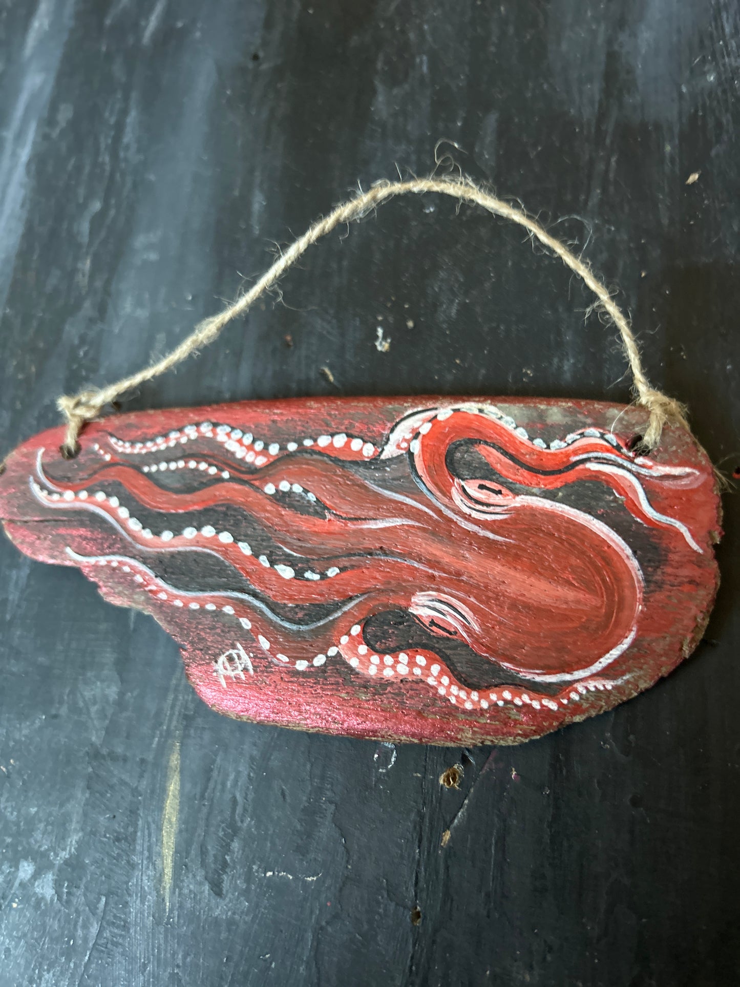 Hand Painted Driftwood Plaque - Octopus