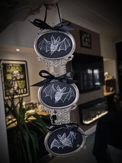 Original Framed Acrylic Painting - Bat Trio in Hanging Frame