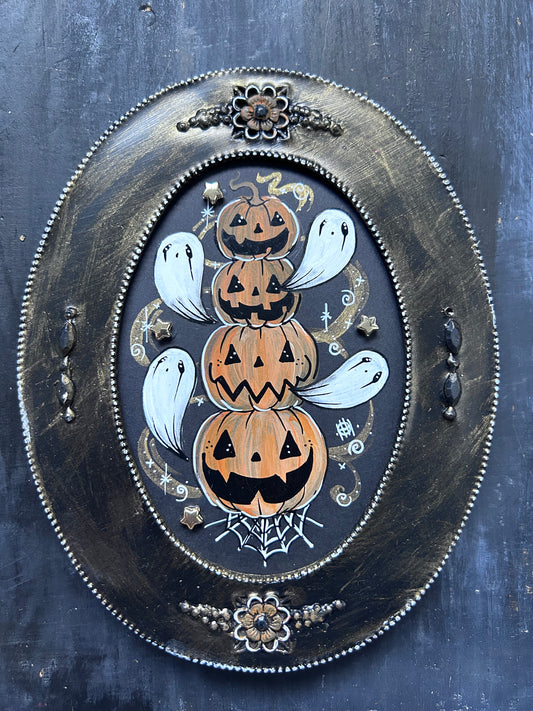 Original Framed Acrylic Painting - Pumpkin Stack
