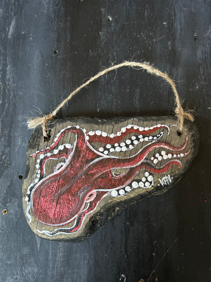Hand Painted Driftwood Plaque - Octopus